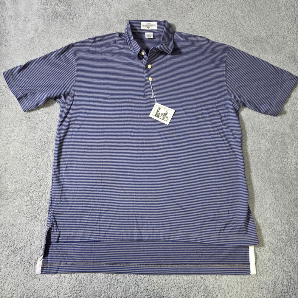 Georges Marciano Mens M Polo Shirt Blue Grey Striped Short Sleeve Cotton Vintage